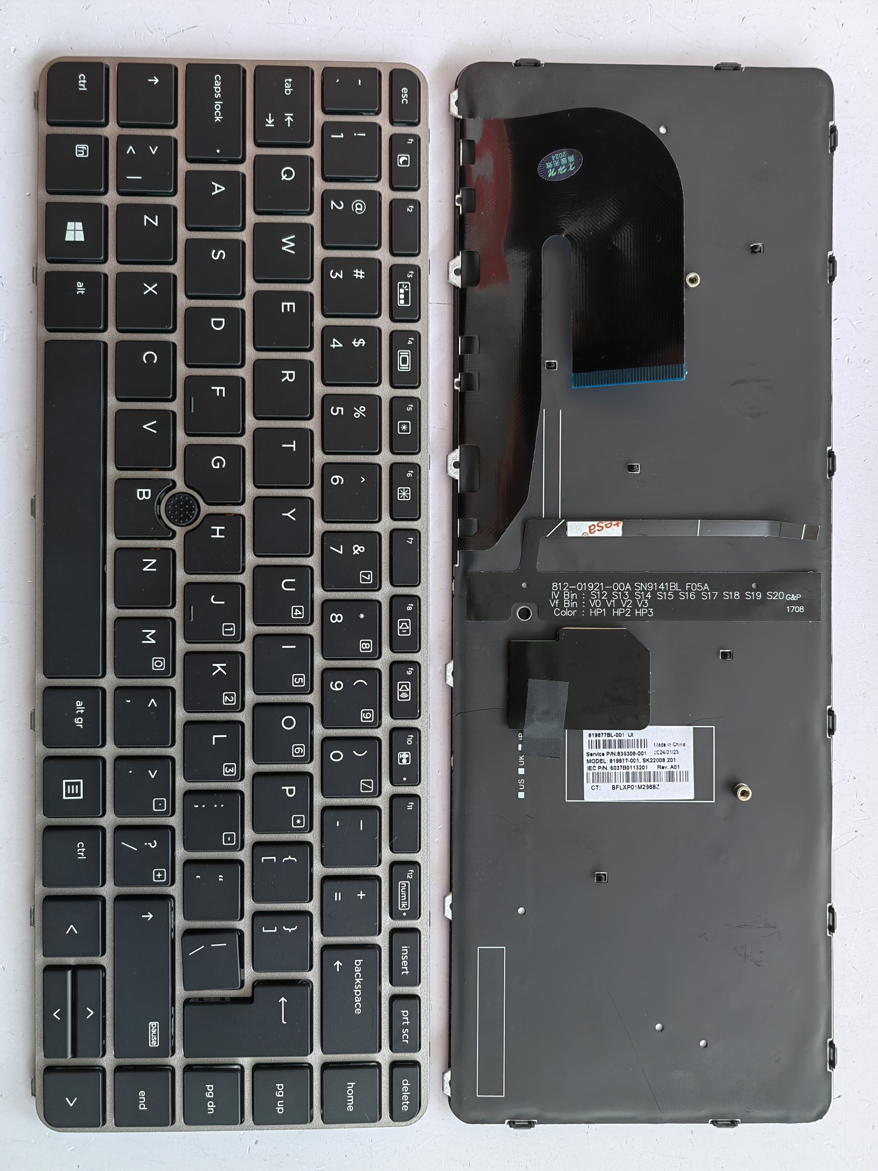 Picture of New Replacement Laptop Keyboard For HP 840G3/745G3/848G3/840G4/745G4/ZBOOK14U G4 SILVER FRAME BLACK With Point Backlit (OEM) UI Layout
